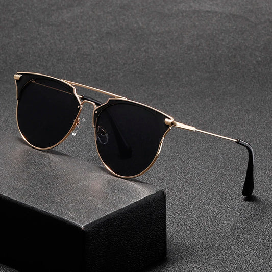 1-pack retro double-beam round frame fashion glasses for ladies and gentlemen, ideal for street style photography