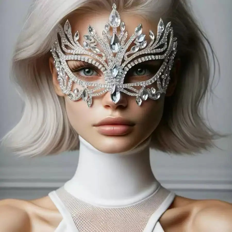 Fashionable shiny geometric rhinestone mask for women, exaggerated hollow mask for dance party accessories, women's accessories