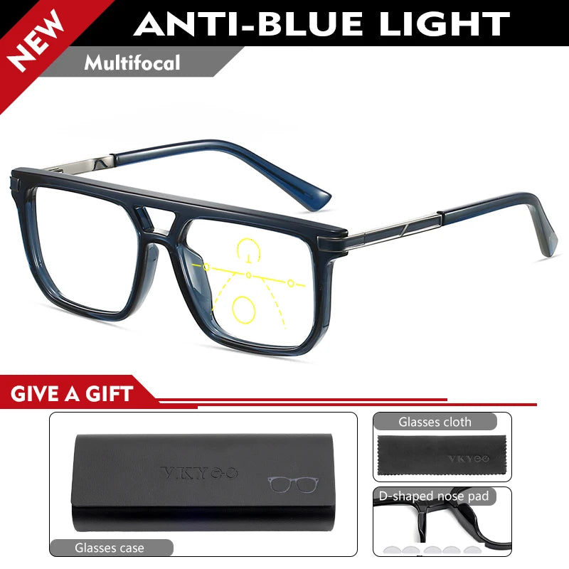 VICKI Mature Man's Double-barreled High-end TR Glasses - Customizable Prescription - Anti-blue Light Glasses Multifocal 84003