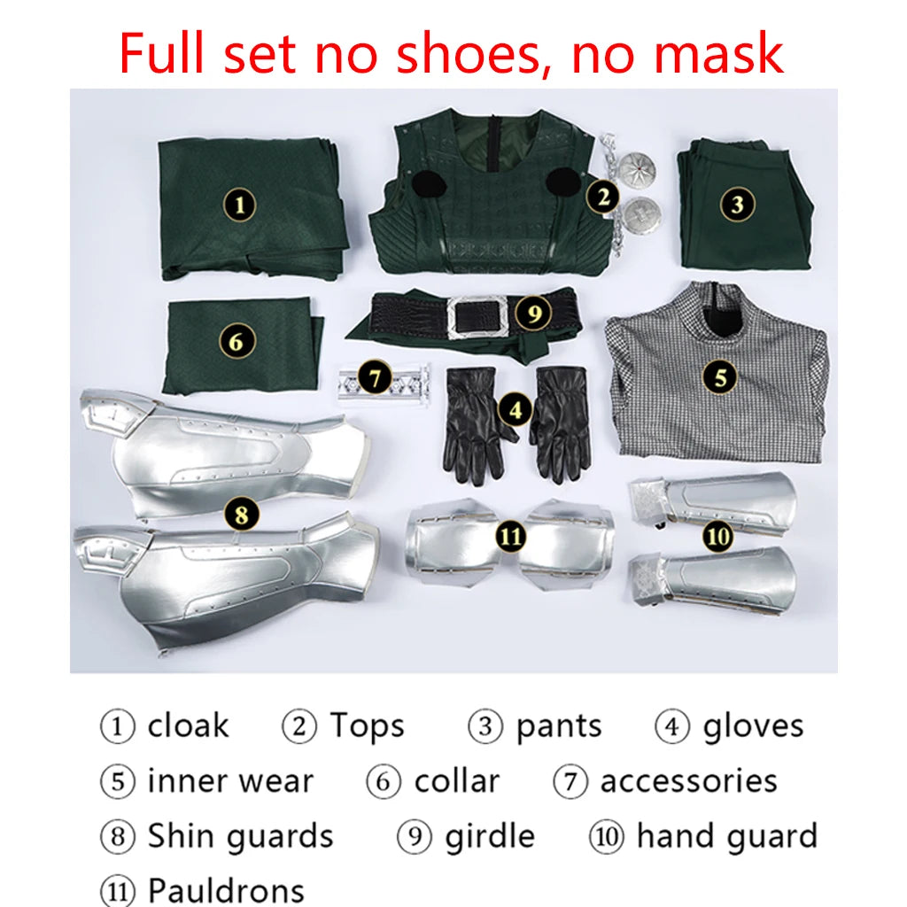New Doom Cosplay Costume High Quality Green Cloak Mask Shoes Armor Set Men's Superhero Role Play Uniform Halloween Outfit Custom