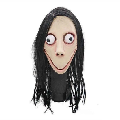 Funny Cosplay Halloween Ghost Mask Scary Headgear Wig Latex MoMo Maske Spooky Realistic Halloween Mask Ghost Festival