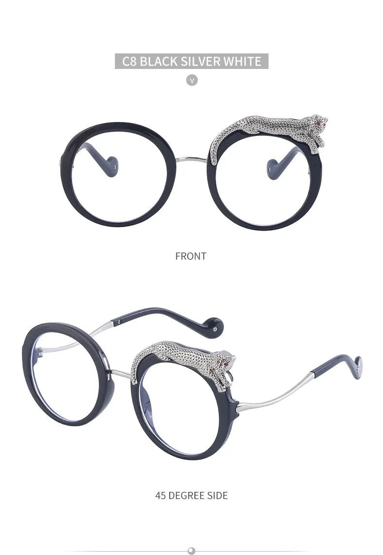 Oversized Round Sunglasses Women Big 2026 Luxury Brand Crystal Leopard-Shaped Sun Glasses for Ladies Anti Blue Light Eyeglasses