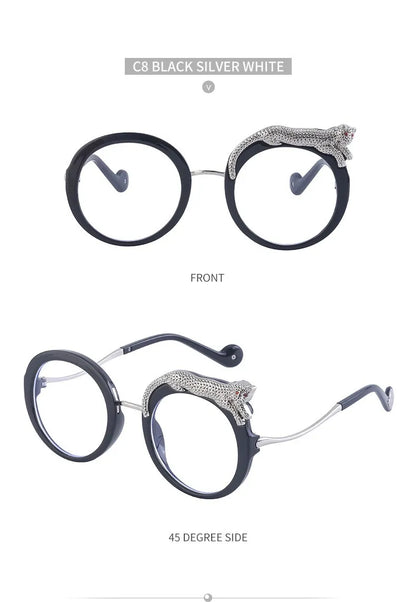 Oversized Round Sunglasses Women Big 2026 Luxury Brand Crystal Leopard-Shaped Sun Glasses for Ladies Anti Blue Light Eyeglasses