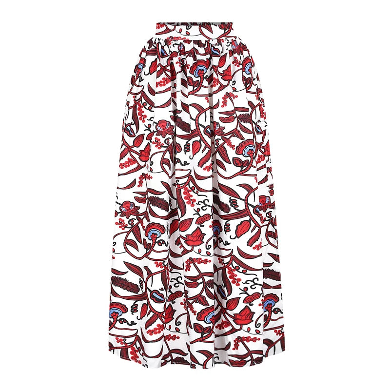 African Clothing National Print 2 Piece Set Women Sexy Slash-neck Long Sleeve Tops +High Slit Maxi Skirt Summer Casual Lady Suit