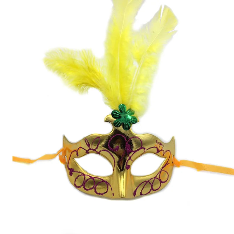 3 Feather Masquerade Mask for Women, Colorful Venetian Party Mask with Glitter, Halloween Cosplay Eye Cover