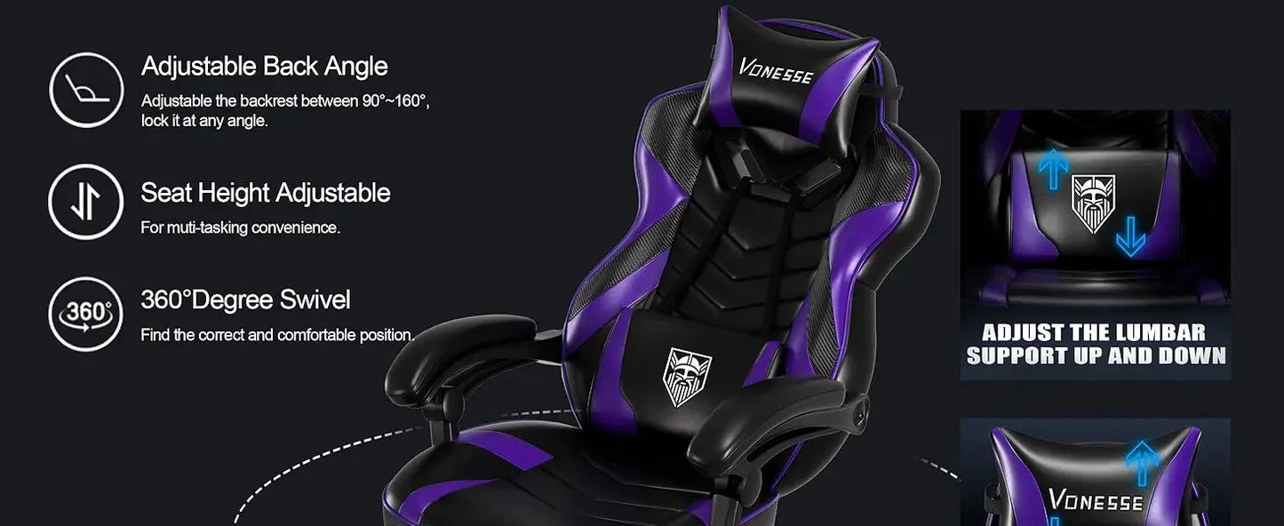 Gaming Chair, Big and Tall Gaming Chair with Footrest and Massage, Gaming Chairs for Adults with Lumbar Support