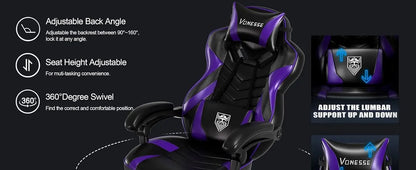 Gaming Chair, Big and Tall Gaming Chair with Footrest and Massage, Gaming Chairs for Adults with Lumbar Support
