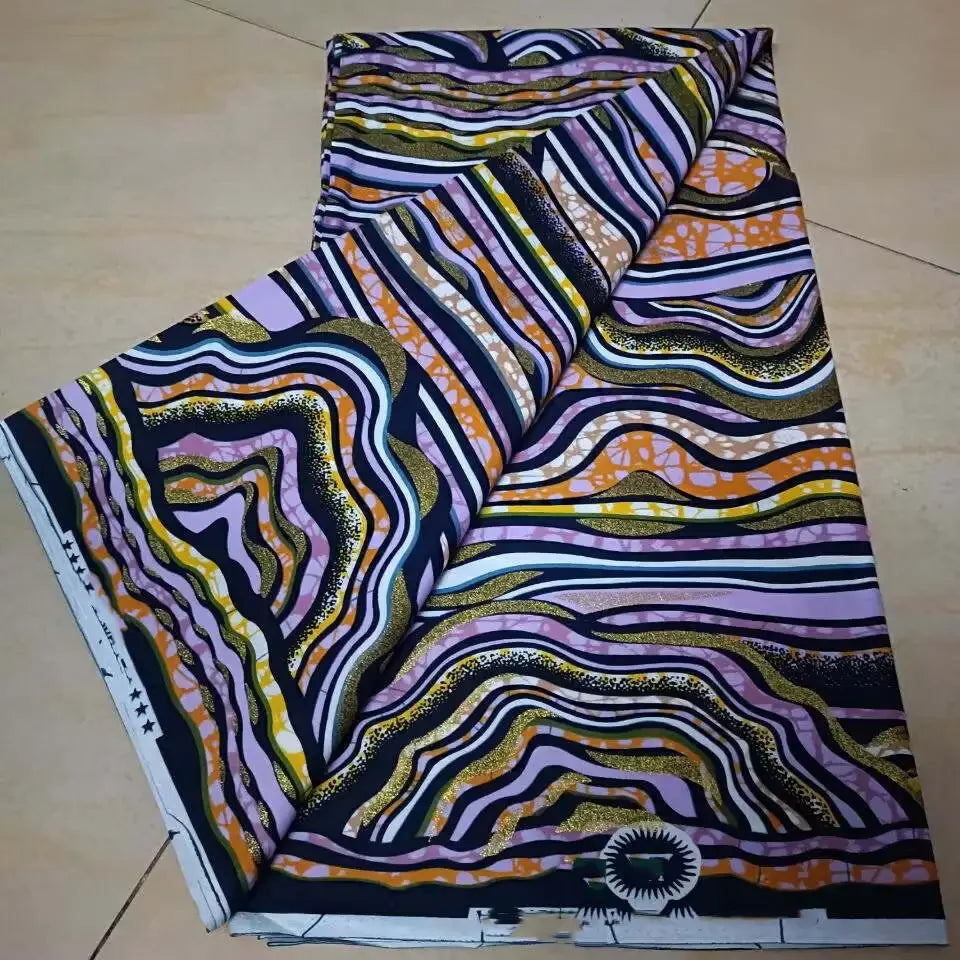 100%Certified Grand Super African Wax Nigerian GlitterGlam Gold Embellished Ankara Wax Printed Fabric Real Original For Sewing