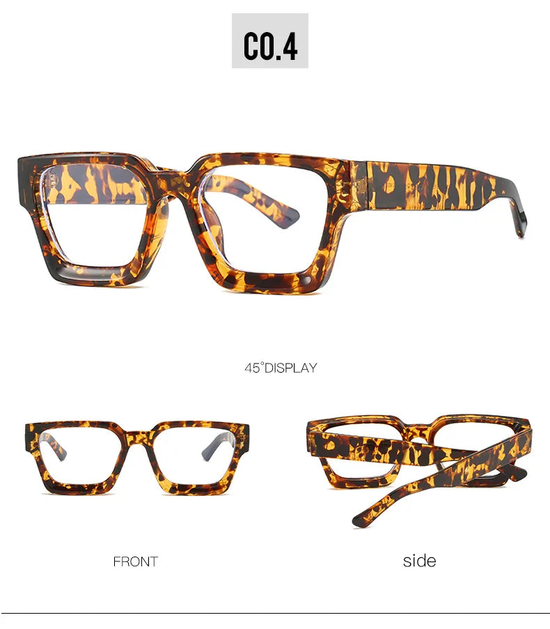 Oversized Square Reading Glasses For Women Brand Designer Blue Light Blocking Eyeglasses Green Leopard Prescription Glasses Men