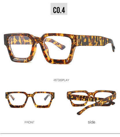 Oversized Square Reading Glasses For Women Brand Designer Blue Light Blocking Eyeglasses Green Leopard Prescription Glasses Men