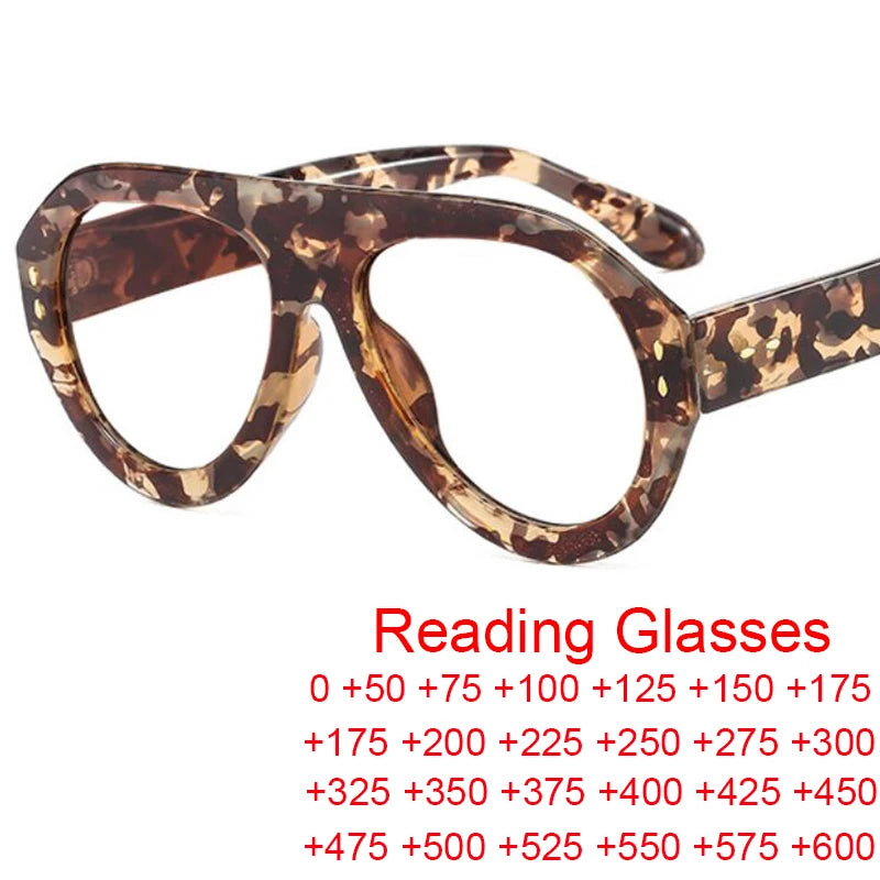 Trendy Oversized Pilot Reading Glasses Women Men Flower Brown Vintage Eyeglasses New Clear Blue Light Glasses +1.25 +1.5 +6