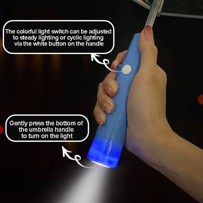 Romantic Gift Colorful Led Light Umbrella With Flashlight Creative Long Handle Transparent Straight Handle Flashlight Umbrella
