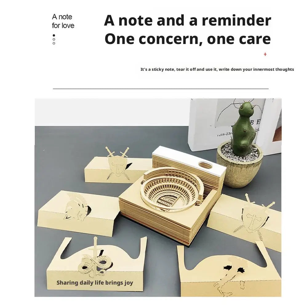 3D Stereoscopic Calendar Roman Colosseums Shape Weekly Calendar Tear-Away Paper Carving Art Memo Pad Offices Decor