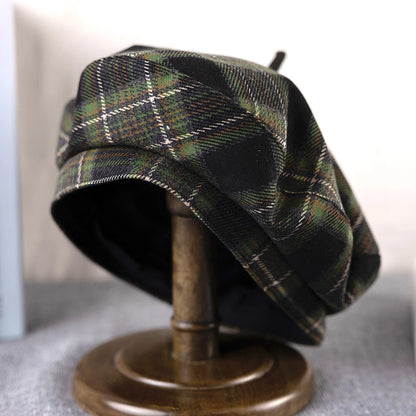 Women's Luxurious Beret Hat Fashion Lady Outdoor Travel Green Plaid Painter Hat Adult Vintage Autumn France Beret Hat FDM01