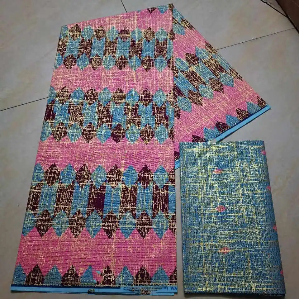KENTE 4+2YARD 2024 Latest Design 6 Yards/lot African Fabric Gold Powder Ankara 100% Cotton Farbic For Sewing Wax Print Fabric