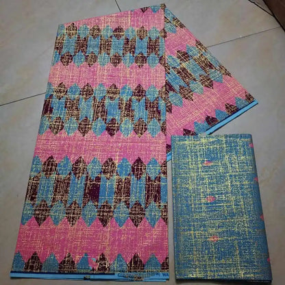 KENTE 4+2YARD 2024 Latest Design 6 Yards/lot African Fabric Gold Powder Ankara 100% Cotton Farbic For Sewing Wax Print Fabric