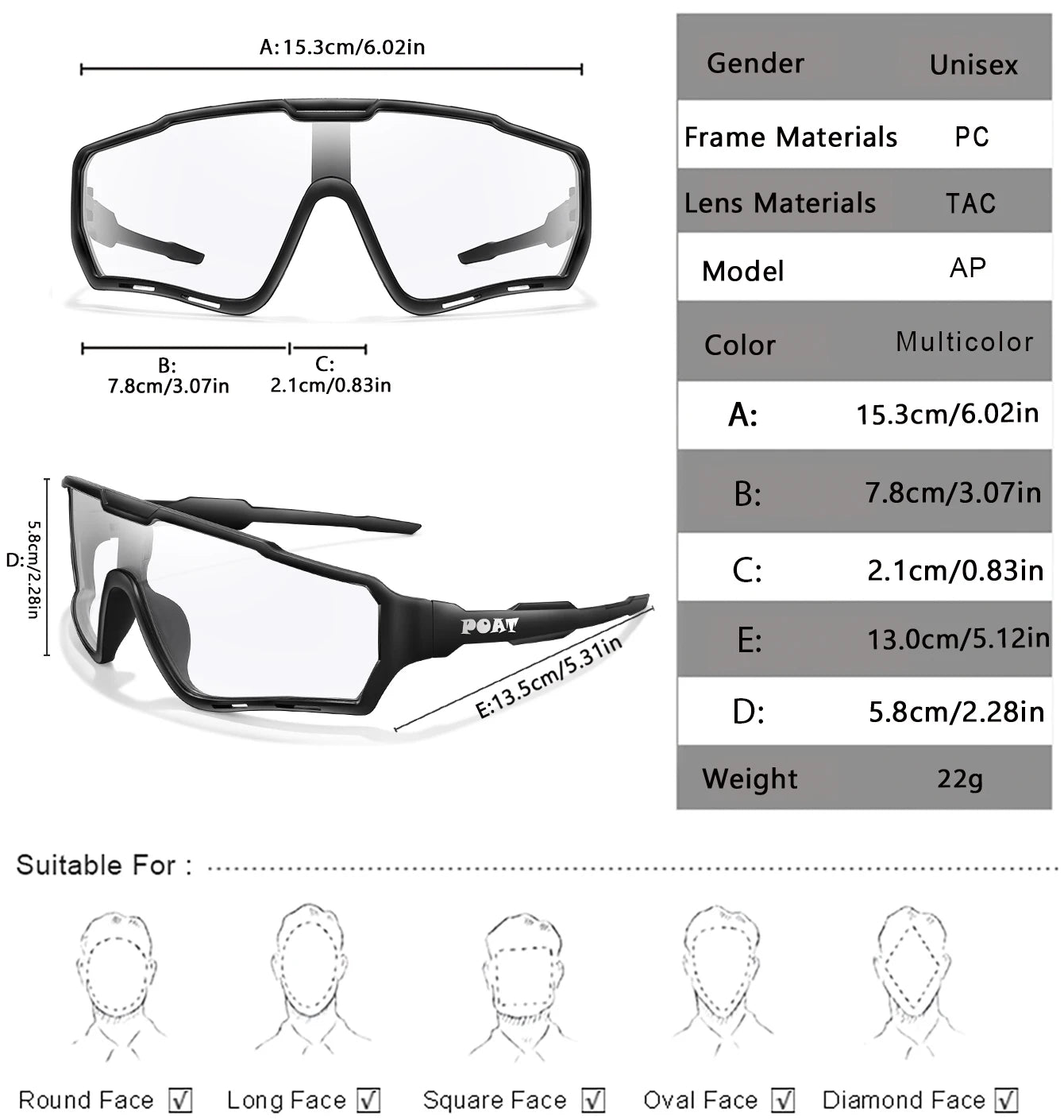 POAT Brand New Style Photochromic Sunglasses Sports Men Women MTB Bike Bicycle Eyewear Cycling Fishing Running Glasses