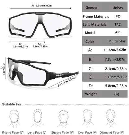 POAT Brand Men Women MTB Bike Bicycle Photochromic Eyewear Cycling Fishing Running Glasses New Style Sunglasses Sports