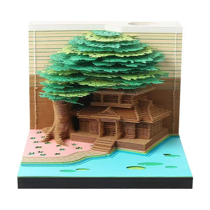 3D Treehouse Calendar Art Paper Sculpture Memo Pad Desktop Crafts Souvenirs Paper Carvings Sticky Notes Gifts Office Ornament