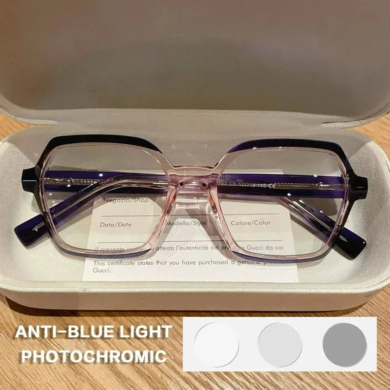 EYORA Fashion Polygon Prescription Reading Glasses Women Myopia Eyewear Hyperopia Anti Blue Light Progressive Optical Eyeglasses