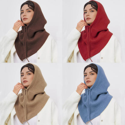 Winter Balaclava Hat Scarf for Women Warm Knitted Hooded Caps Outdoor Warm One-Piece Neck Collar Beanies Hats for Girls