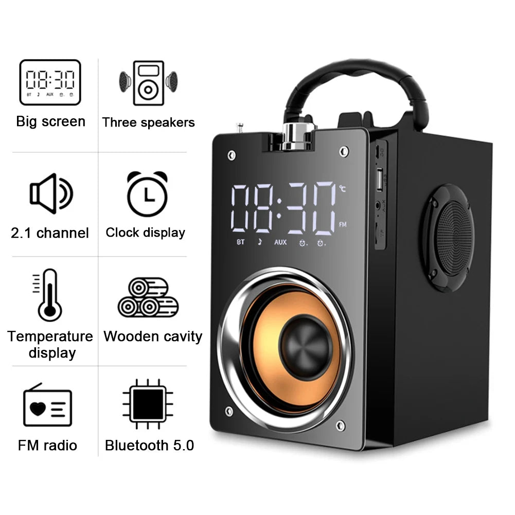 Wooden Super Bass Wireless Bluetooth Speakers Portable High Power Stereo Subwoofer Music Center Support TF FM Radio HIFI BoomBox