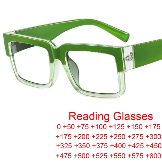 Gradient Green Square Reading Glasses Women Men Luxury Brand Small Frame Presbyopia Eyewear Anti Blue Light Prescription Glasses