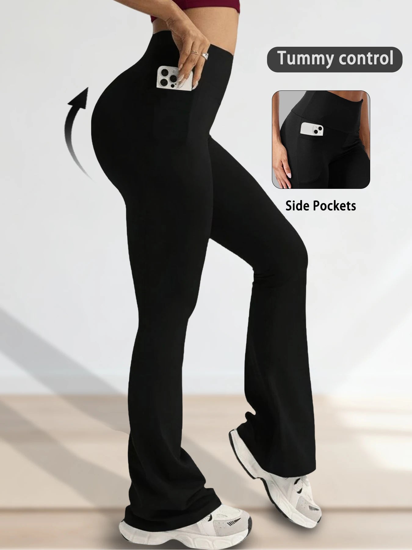 Women Flare Leggings with Pockets High Waisted Super Soft Tummy Control No See Through Yoga Running Workout Home Casual