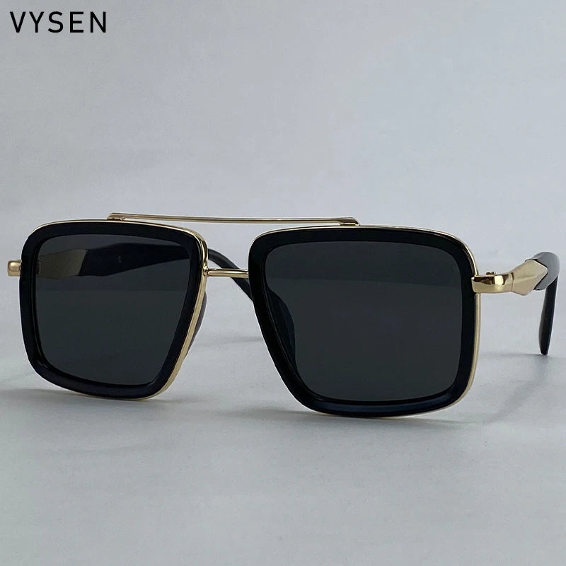 Vintage Oversized Square Polarized Sunglasses Men 2026 Luxury Steampunk Metal Frame Double Beam Driving Eyewear UV400 Shades