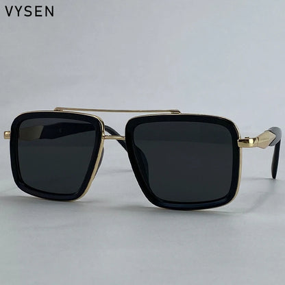 Vintage Oversized Square Polarized Sunglasses Men 2026 Luxury Steampunk Metal Frame Double Beam Driving Eyewear UV400 Shades
