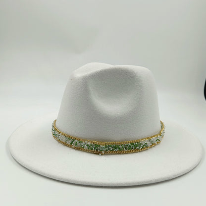 women fedoras golden chain fedora hat women men wide brim solid color jazz top hat autumn winter new Panama hat gentleman hat