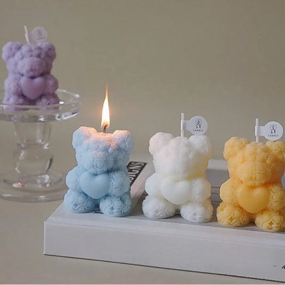 Cute Rose Teddy Bear Scented Candle Soy Wax Aromatherapy Candle Valentine's Day Romantic Gift Home Decor