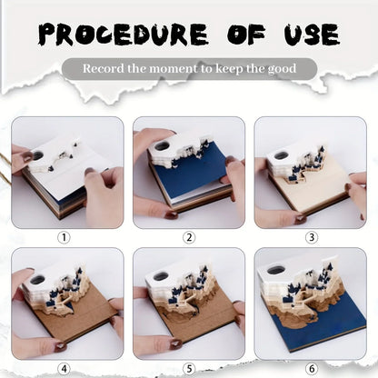 3D Castle Paper Sculpture Desk Calendar Meopad Magic Castle Memo Pad Tear-Away Notepad DIY Craft Gifts for Home Office School
