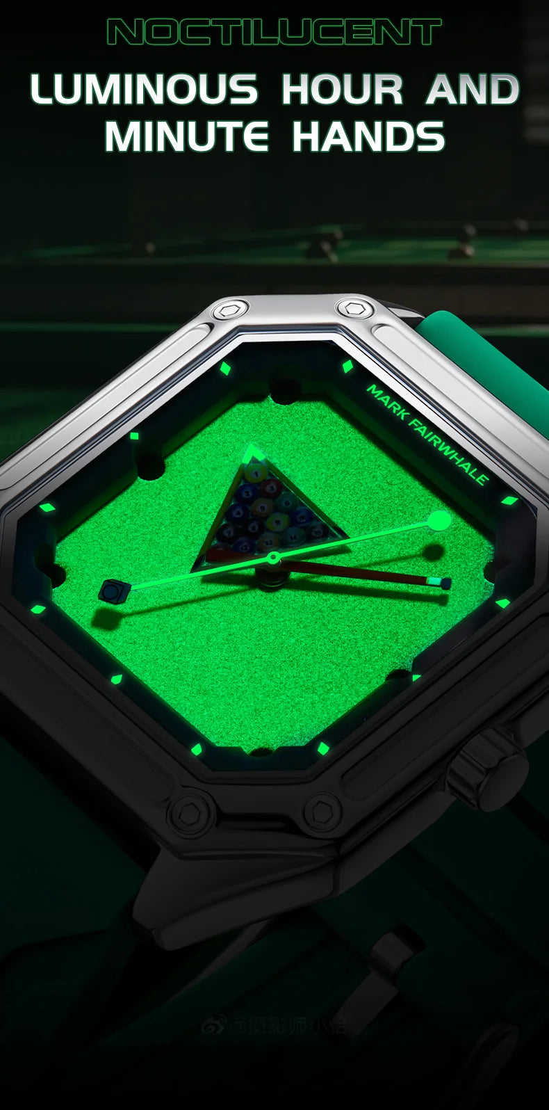 Mark Fairwhale 5047 Men Quartz Watch Square Case Luminous Billiards Dial Wristwatch Rubber Strap Watches for Men