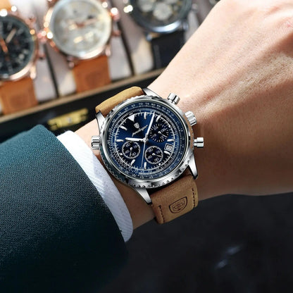 POEDAGAR Original Men's Clock Chronograph Date Waterproof Luminous Luxury Male Wristwatch Fashion Leather Quartz Watches For Man
