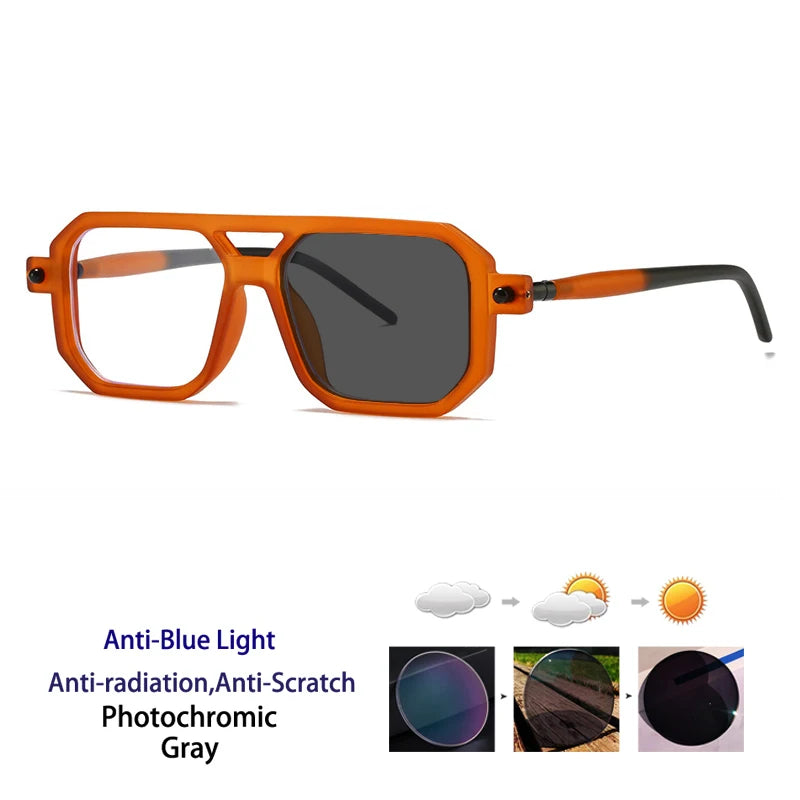 KOCOLIOR Men's Retro Fashion Double Beam Reading Glasses Brand Design Anti Blue Light Photochromic Presbyopia Glasses +0 to +6.0