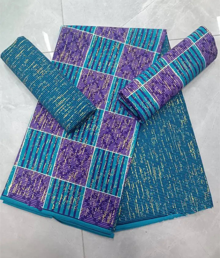KENTE 4+2YARD 2024 Latest Design 6 Yards/lot African Fabric Gold Powder Ankara 100% Cotton Farbic For Sewing Wax Print Fabric