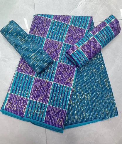 KENTE 4+2YARD 2024 Latest Design 6 Yards/lot African Fabric Gold Powder Ankara 100% Cotton Farbic For Sewing Wax Print Fabric
