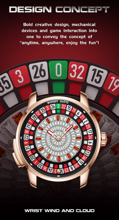 BONEST GATTI New Watches European Button Roulette Fun Game Sapphire Glass Mechanical Watch Diamond Dial Leather Men's Watch