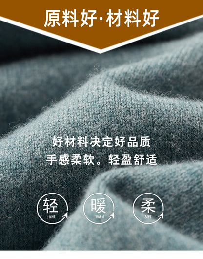 Autumn and winter new 100% pure merino wool pullover men's turtleneck cashmere sweater thickened warm  loose solid color top