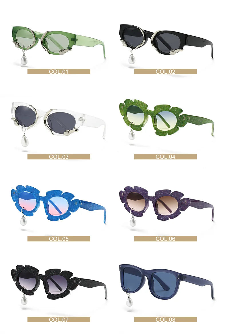 Pearl Diamond  DIY Tear Sunglasses for Women Small Frame Cat Eye Fashion Forward Mermaid Tear Aviator Eyewear