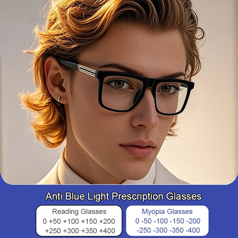 Men Vintage Anti Blue Light Reading Glasses Classic Brand Double Bridge Square Eyeglasses Business Office Presbyopia Glasses +