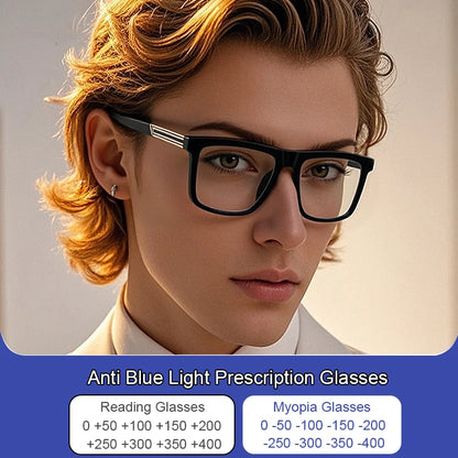 Men Vintage Anti Blue Light Reading Glasses Classic Brand Double Bridge Square Eyeglasses Business Office Presbyopia Glasses +