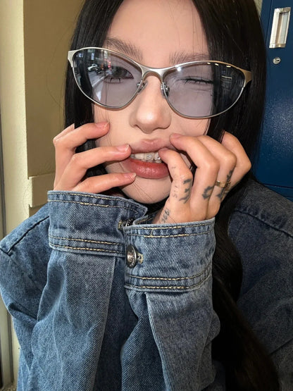 Y2k Sunglasses Women Men Cat Eye Designer Hot Girl Sun Glasses Steampunk Metal Frame Shades Uv400 Eyewear Eyeglasses 선글라스