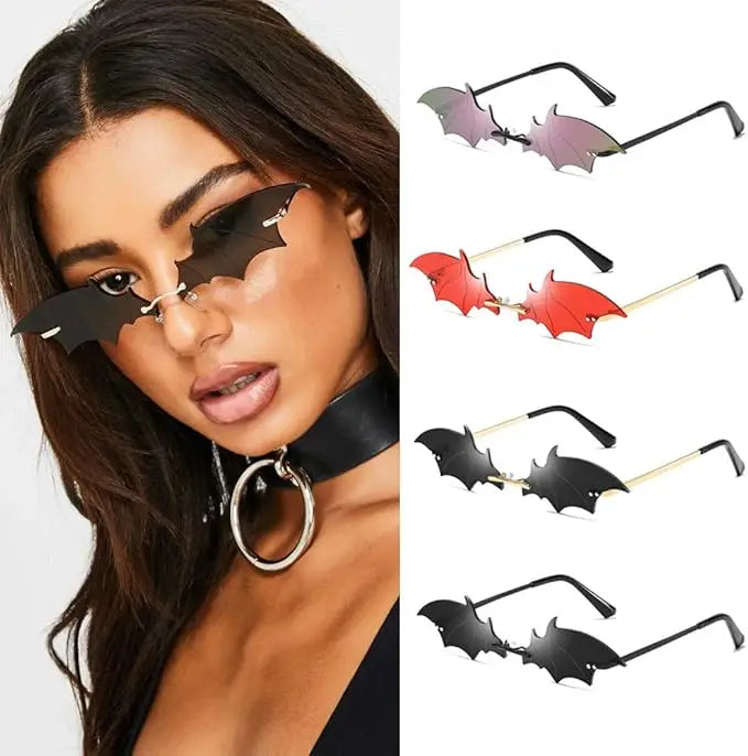 1-36Pcs Bat Sunglasses Rimless Goth Glasses for Women Men Halloween Party Glasses Trendy Eyewear Novelty Cosplay Party Eyewear