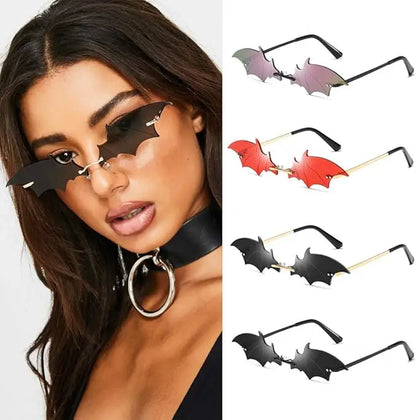 1-36Pcs Bat Sunglasses Rimless Goth Glasses for Women Men Halloween Party Glasses Trendy Eyewear Novelty Cosplay Party Eyewear