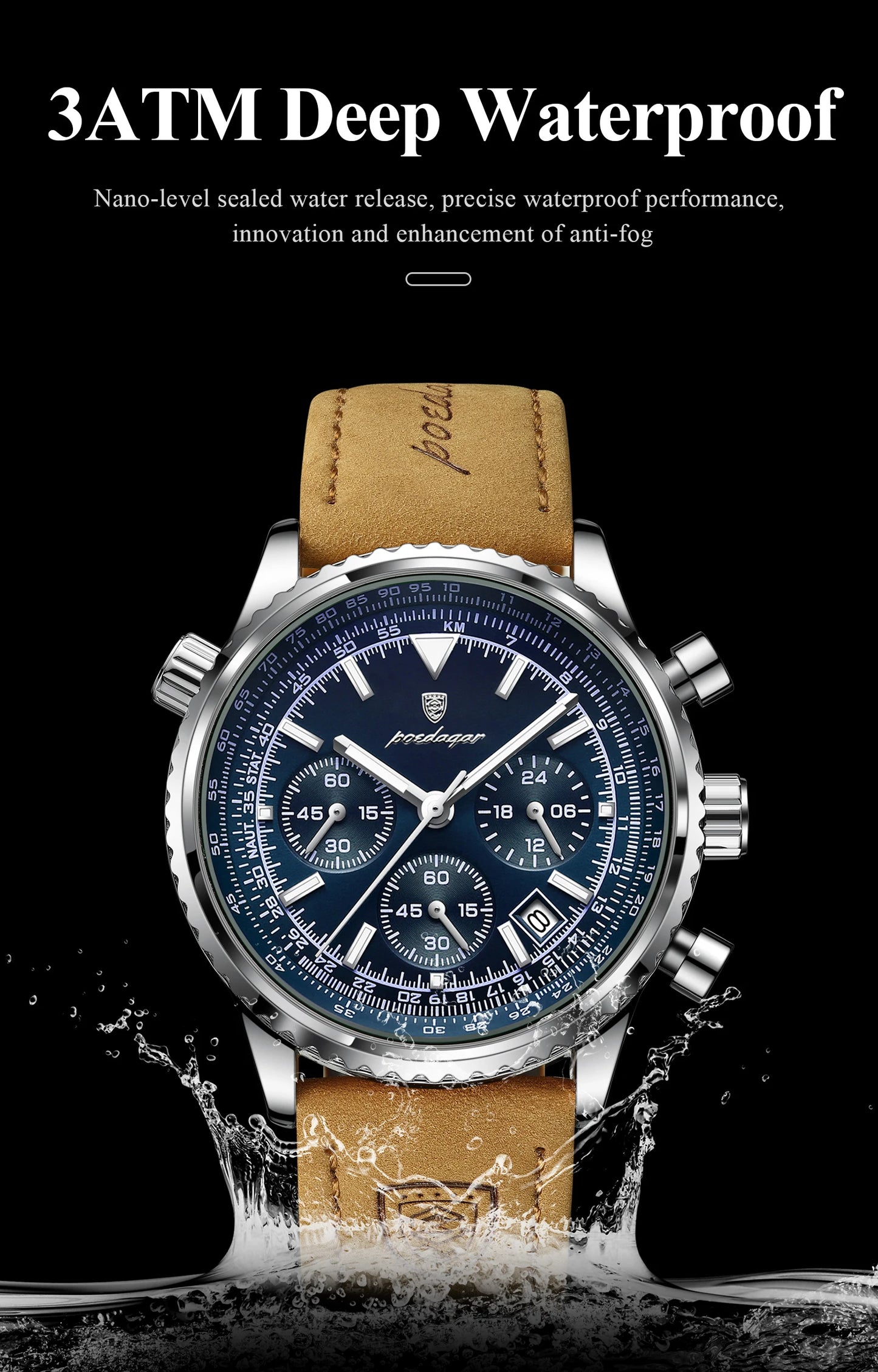 POEDAGAR Original Men's Clock Chronograph Date Waterproof Luminous Luxury Male Wristwatch Fashion Leather Quartz Watches For Man
