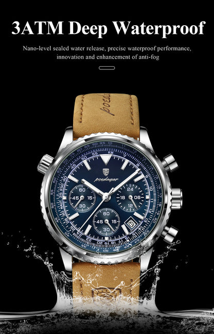 POEDAGAR Original Men's Clock Chronograph Date Waterproof Luminous Luxury Male Wristwatch Fashion Leather Quartz Watches For Man
