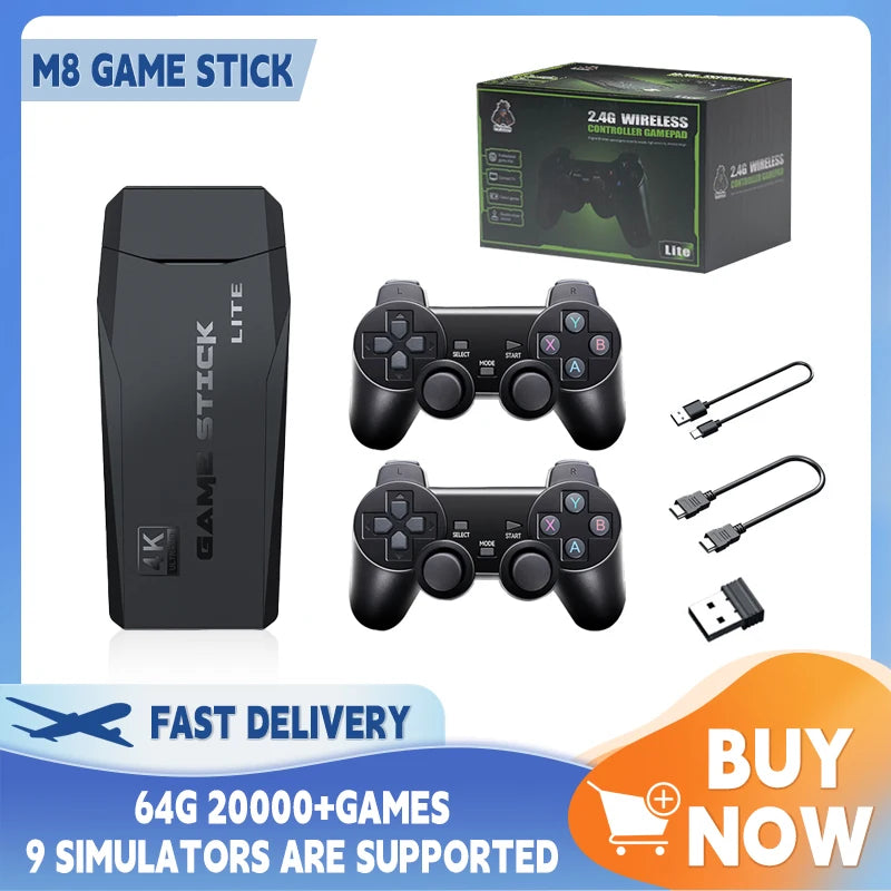 Upgraded M8 Video Game Console 64G 20000 Games Retro handheld Game Console Wireless Controller Lite 4K Game Stick For Xmas Gifts