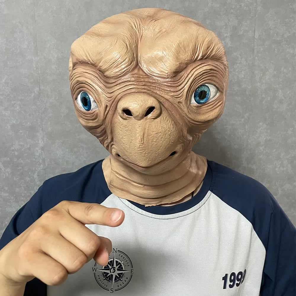 Realistic ET Alien Latex Mask Halloween Carnival Party Movie E.T. the Extra-Terrestrial Cosplay Creepy E.T. Alien Full Head Mask